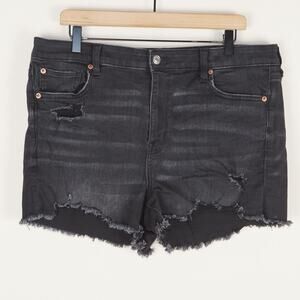 American Eagle Next Level High Rise Shortie Black Denim Jean Short Womens Sz 16